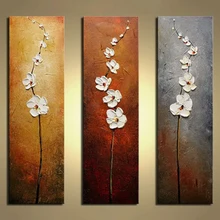 Sans cadre 3 Panneaux Blanc Fleur Peint À La Main Peinture À L’huile Moderne Mur Photo Palette Couteau Peinture Pour La Décoration des Motifs