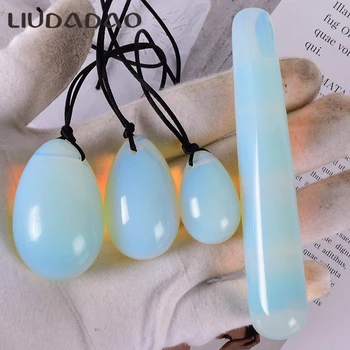 

4Pcs/Set Drilled Yoni Eggs&Yoni Wands Opalite Stone Massage Natural Crystal Jade Kegel Exercise Ben Wa Ball Women Massage Health