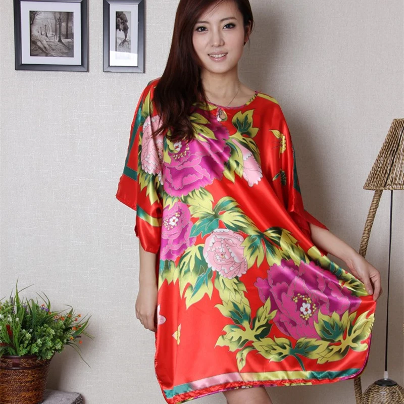 Лидер продаж, зеленая летняя китайская женская ночная рубашка, шелковое вискозное банное платье, кимоно, платье пион, ночное белье 030712