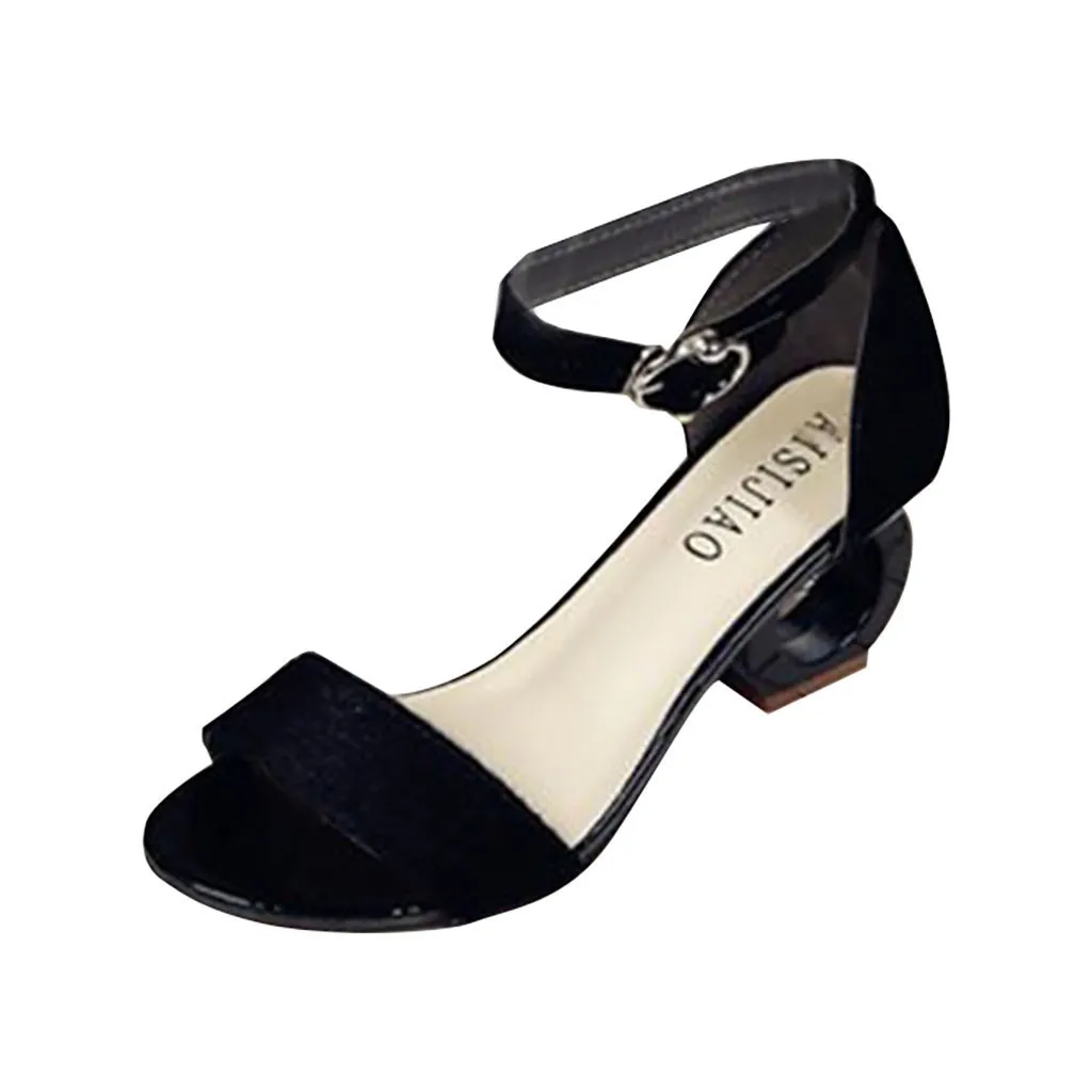 

SAGACE Special Heel Open Toe Shoes Button Fashion Fish mouth Summer Women Sandals Buckle Fretwork Heels Flock Sandals hot June 4
