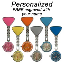 Персонализированные пользовательские имя выгравированы клип из нержавеющей стали чехол Назад люминесцентные стрелки треугольник Fob нагрудные медсестры часы