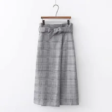 Осень Для женщин клетчатая юбка с бантом на поясе Высокая Талия Винтаж Для женщин Длинная юбка Saias Для женщин юбка Юп роковой Faldas