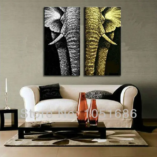 Hand Painted Two Piece Set Animal Pop Art Elephant Decorative Oil