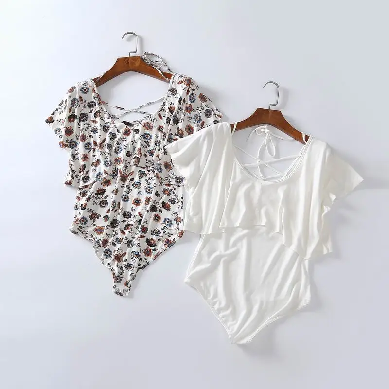 

New Spring Summer Bodysuits Black White Overalls Short Sleeve Catsuits Mamelucos Womens Jumpsuit Bandage Playsuits Sexy Clothes