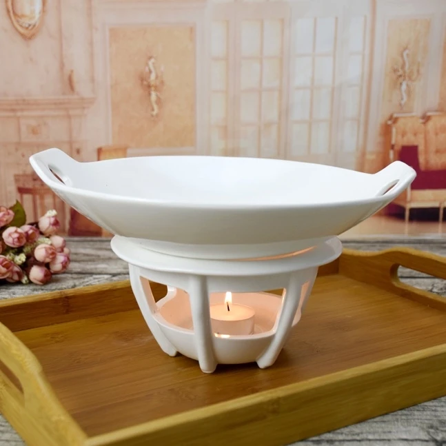 

12'' Ceramic Chaffy Dish Decorative Porcelain Heating Soup Bowl Dinner Centerpiece Tableware for Cheese Chocolate Matsutake