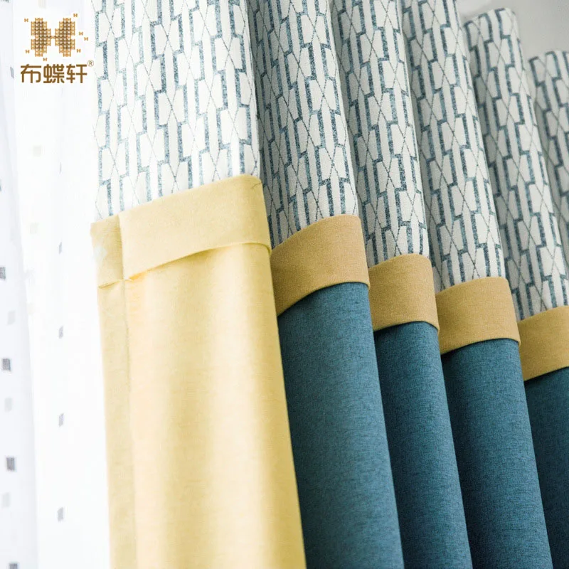 

New Modern Minimalist Mosaic Mediterranean Blue Blue And Yellow Hit Curtains Custom Living Room Study White T