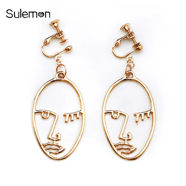 Fashion Metal Face Earrings For No Hole Unique Geometry Clip Fashion Metal Face Earrings For No Hole Unique Geometry Clip Piercing Statement Ear