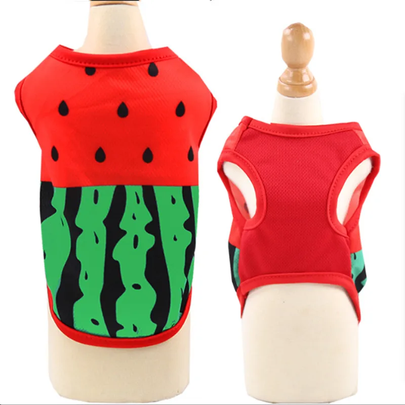 Summer Pet Dog Shirt Mesh Cats Vest For Small Dogs Clothes Printed Crab Watermelon Breathable Comfortable Shirts Puppy Clothing