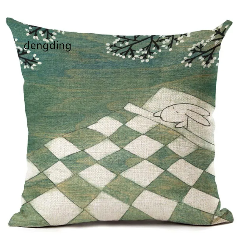 

soft pillow Cute Rabbit Printing Cotton Linen Cartoon Rabbit Bunny Throw Pillow Case Decorative Pillowcase