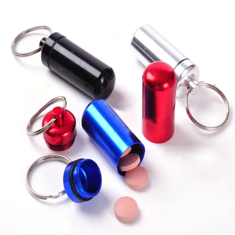 Hot Sale Small Metal Container Aluminum Pill Box Holder Keychain