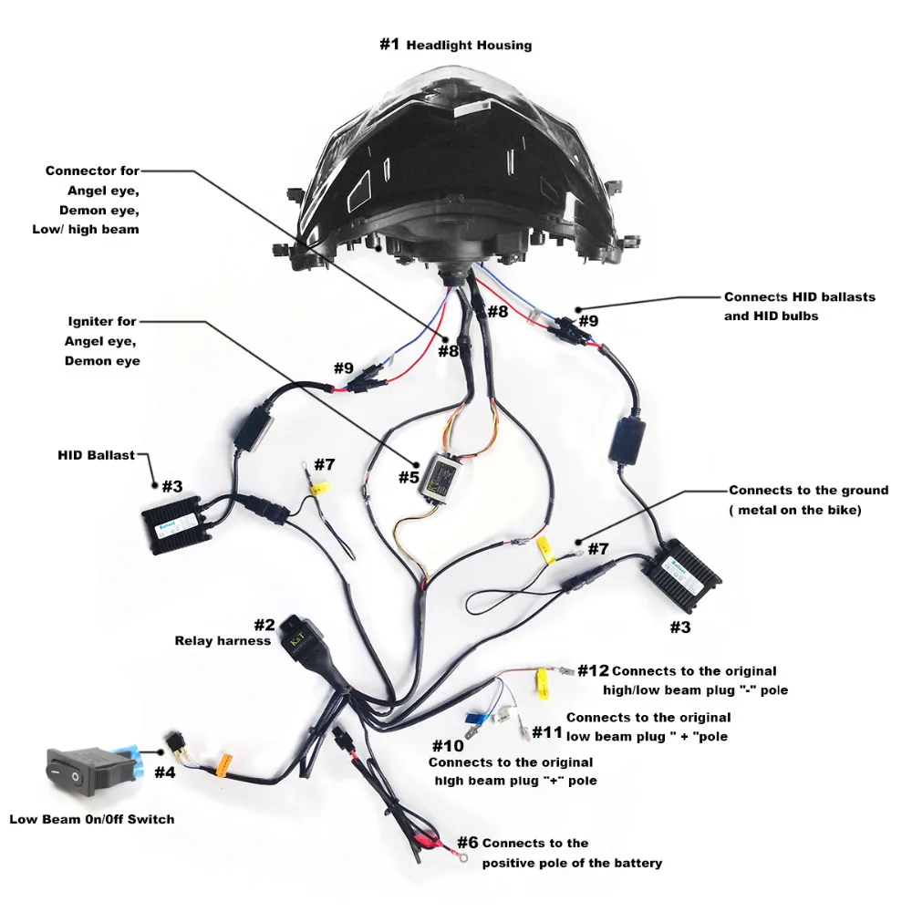 Передние фары KT для мотоцикла для Suzuki Hayabusa GSX1300R 1999 2000 2001 2002 2003 2004 2005 2006 2007 HID Проектор Светодиодный(LED) Глаз ангела Белый Светодиодный(LED) Глаз демона Красный Передняя фара 55 Вт