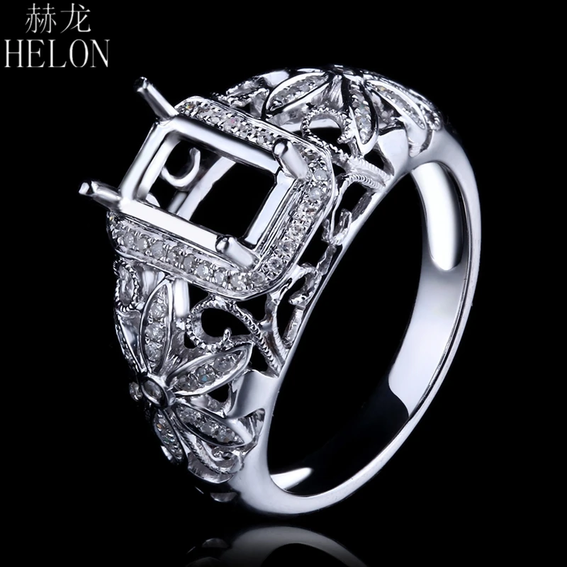 

HELON 4x7-6x9mm Emerald Cut Solid 14K White Gold Semi Mount Natural Diamonds Ring Vintage Fine Jewelry Engagement Wedding Ring