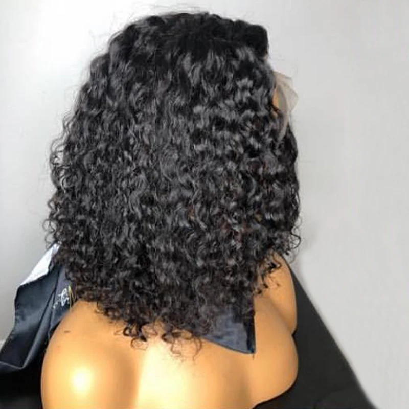 SimBeauty Curly Lace Front Wig With Bangs Short Bob Human Hair Wigs Brazilian Remy Fringe Wig Pre P