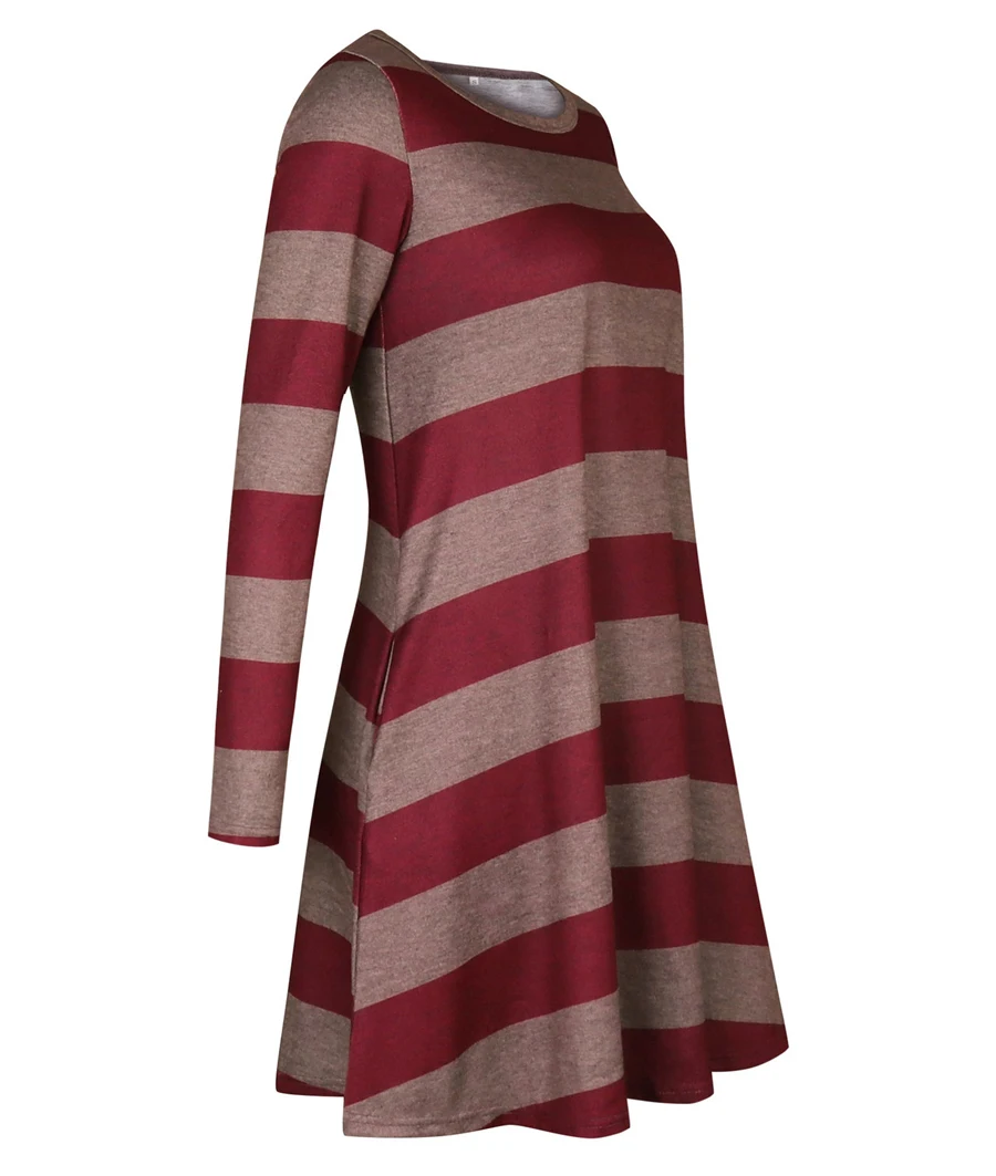 Gladiolus Autumn Winter Women Dress O-Neck Long Sleeve Striped Loose Casual Midi Dress Vestidos Verano 2018 Vestido Sundress (32)
