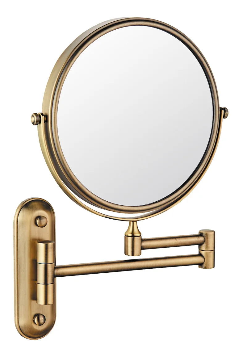 Bath Mirror Led Cosmetic Mirror 1X/5X Magnification Wall Mounted Adjustable Makeup Mirror Dual Arm Extend 2-Face Bathroom Mirror - Цвет: 8 inch 5X  Gold