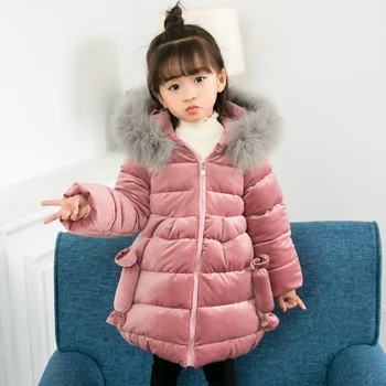 

Winter Baby Girls Coat Thick Cotton-Padded Fur Collar Hooded Outerwear Kid School Warm Winter Cute Snowsuit Children's Jacket