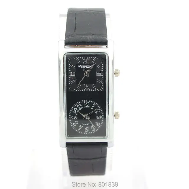New 2 Dual Time Zone quartz Black Faux Leather Women Wrist Watch Nice Gift luxury timepiecein