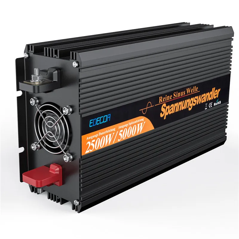 

EDECOA free 2500W power inverter with remote controller off grid pure sine wave solar12V to 220V 230V 240V