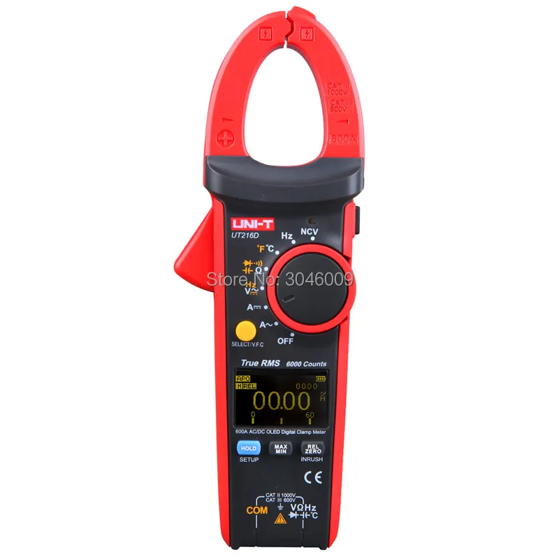 US $111.49 UNIT UT216D ACDC 600A True RMS Digital Clamp MeterRelative MeasurementTemperature TestFrequency MeasurementVFCNCV