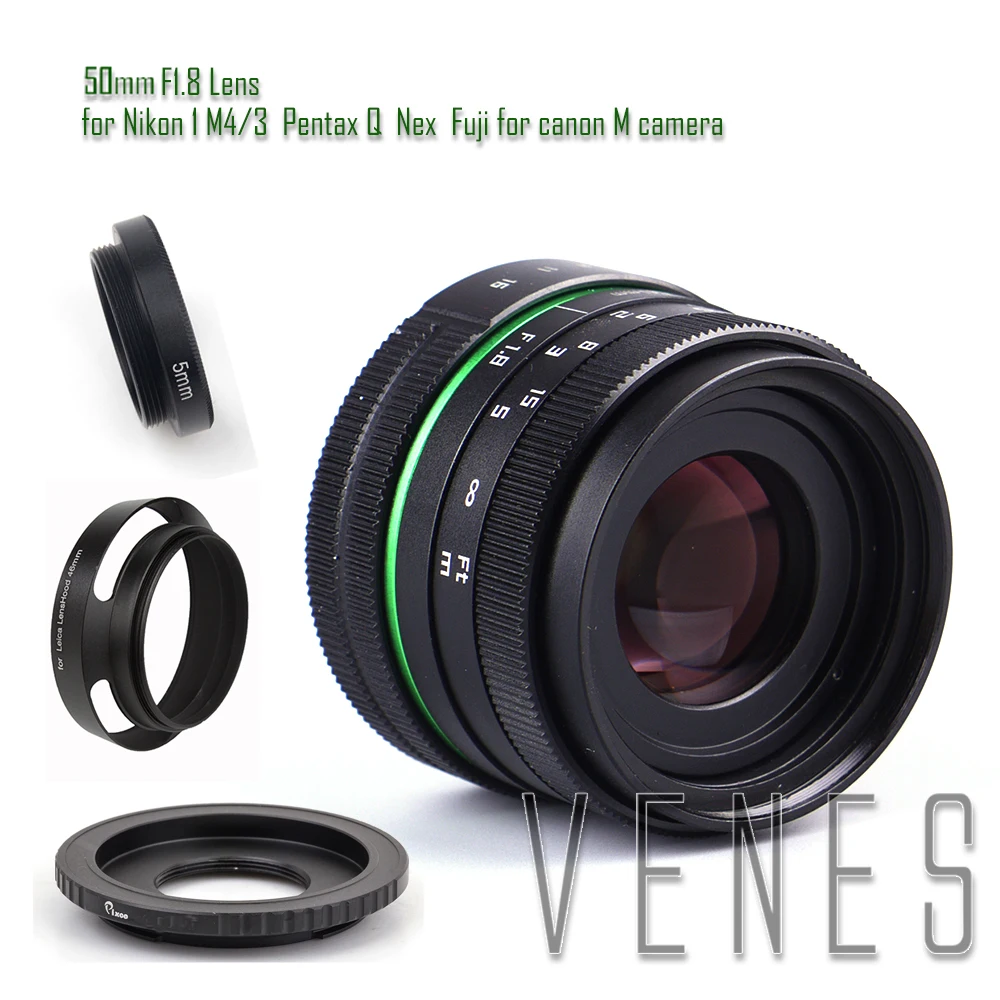 Pаспродажа 50 мм f 1.8 APS C объектив + бленда + Macro Ring + 16 мм c адаптер для nikon 1 M4 3 Pentax Q NEX fuji для canonm камеры