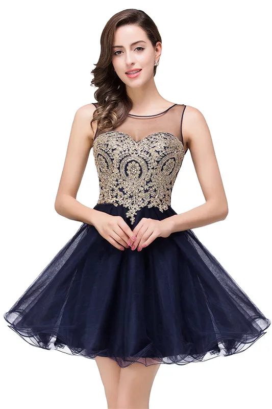 Элегантный бордовый темно синие лиловый фатин короткие платья для невесты без рукавов трапециевидной формы Свадебная вечеринка платье гость vestido - Цвет: Navy Blue
