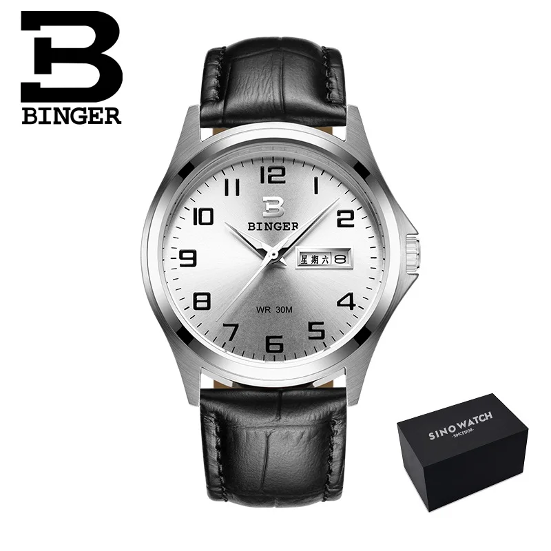 Полностью нержавеющие часы, швейцарские роскошные мужские часы Бингер, брендовые Кварцевые водонепроницаемые часы с полным календарем, мужские наручные часы B3052A7 - Цвет: BN-L-black silver