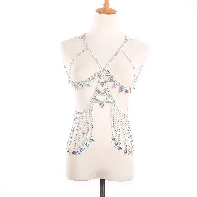 

Rhinestone Body Chain Women 2018 fashion belt chain top bra Harness Summer Bikini water drop bodychain Summer Festival Jewelry
