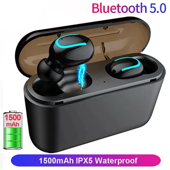 

TWS 5.0 Bluetooth Earphone True Wireless Stereo Sport Earbuds Deep Bass In-Ear Headphones Handsfree with Mic 1500 mAh Power bank