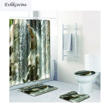 

Free Shipping 4pcs Elephant Baby Showering Banyo Bathroom Carpet Black Toilet Bath Mat Set Pad Tapis Salle De Bain Alfombra Bano
