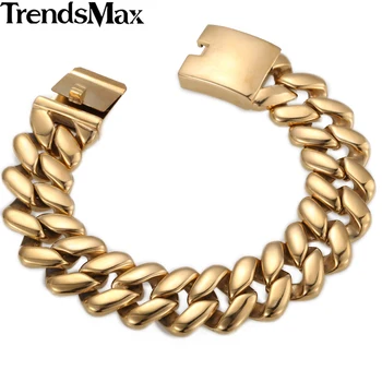 

Trendsmax Men's Bracelets Hip Hop Gold Rhombic Curb Cuban Link Chain 316L Stainless Steel Bracelet For Male Jewelry 20mm KHB252