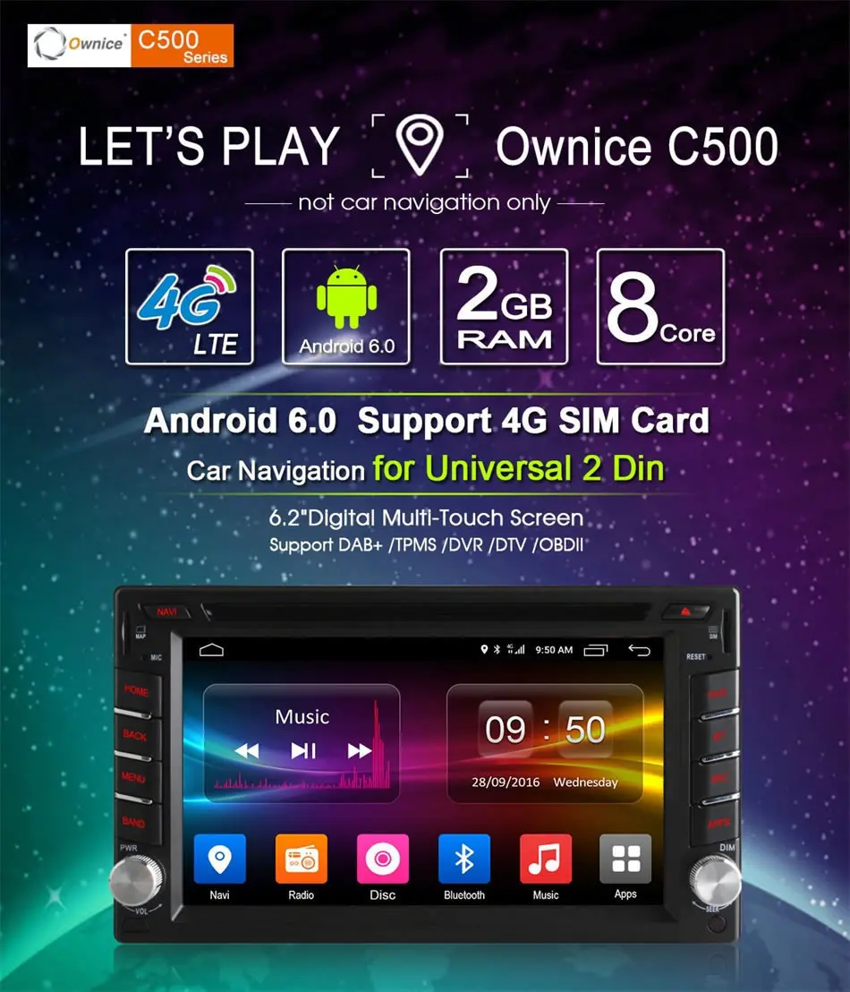 Owice C500 Android 6,0 Octa 8 ядерный 2G ram 2 din автомобильный dvd радио плеер gps Navi видео монитор для универсального BT 4G SIM LTE сети