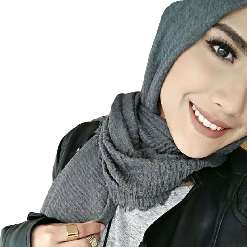 NEW women bubble cotton solid color muslim head scarf shawls and wraps pashmina bandana female foulard crinkle hijab stores