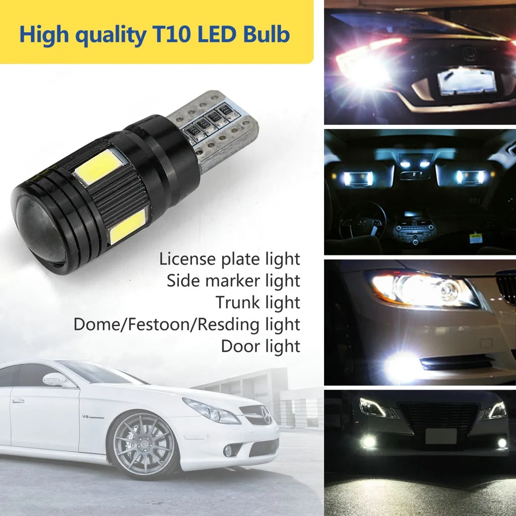 

Top Brand Car-Styling Hot Sales 2x White T10 5630 6SMD High Power Car Wedge License Plate LED Light Bulbs 6000K