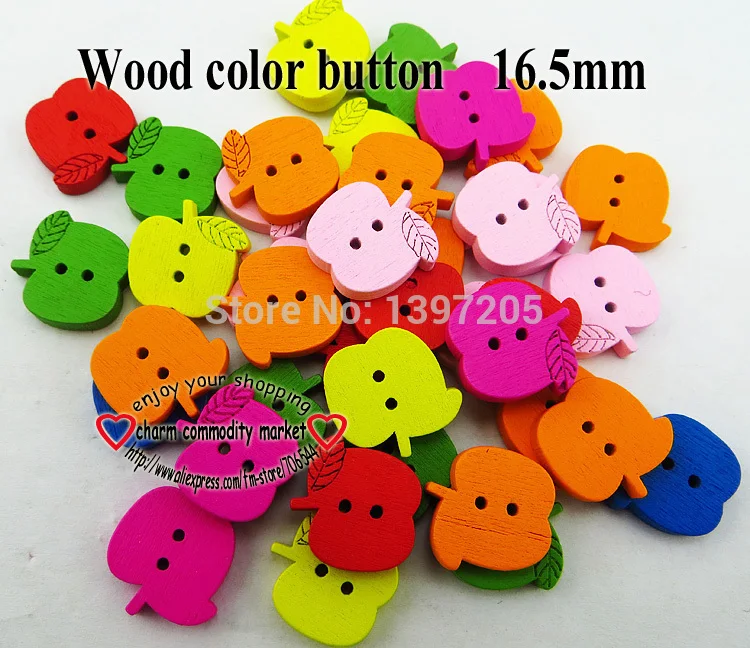 

50PCS 16.5MM Apple butto brand painting colors wood cartoons buttons coat boots sewing clothes accessories WCB-164