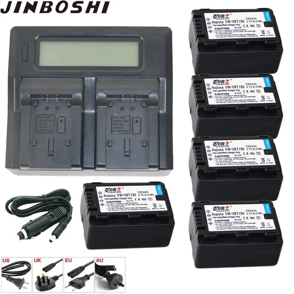 

5x VW-VBT190 VBT190 Li-ion 3.7V Battery + LCD dual Channel Charger for Panasonic HC-V110 HC-V130 HC-V160 HC-V180 HC-V201 HC-V21