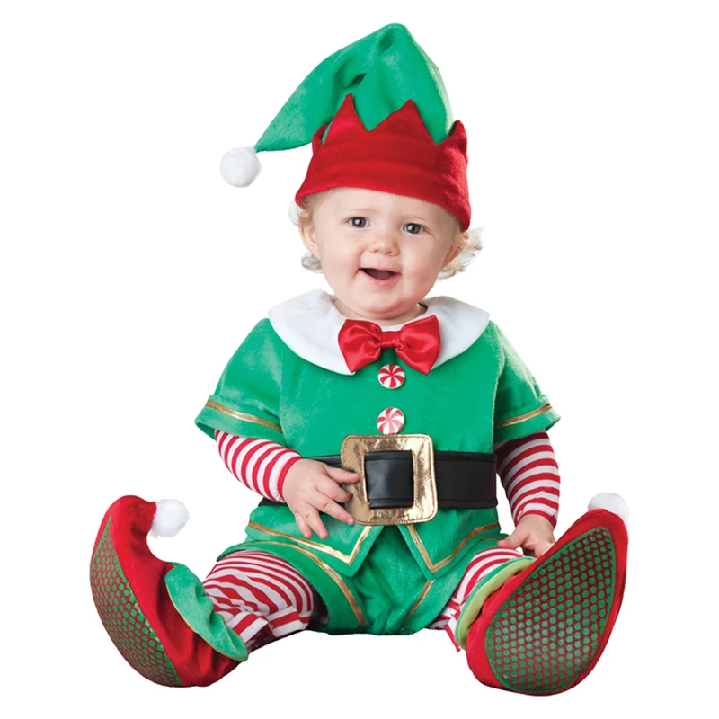 Акция продаж; Детский костюм Санта-Клауса с изображением маленького эльфа; Рождественский праздничный наряд для новорожденных; возраст 12 месяцев-18 месяцев