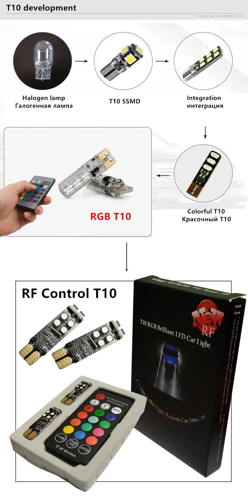 T10 светодиодный W5W сигнальный светильник s RGB T10 Canbus 194 RF дистанционное управление автомобильные аксессуары Автомобильный внутренний габаритный светильник лампочки для автомобилей