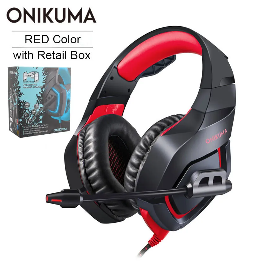 ONIKUMA K1 PS4 игровая гарнитура с микрофоном Casque камуфляж шумоподавляющие наушники для ПК сотовый телефон Xbox One ноутбук - Цвет: Red Retail Package