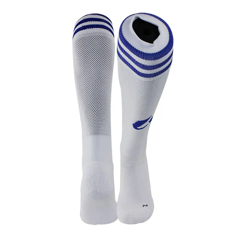 Футбольные носки brotock для мальчиков; махровые носки; футбольные носки выше колена; Детские и семейные уличные спортивные носки для родителей - Цвет: White blue