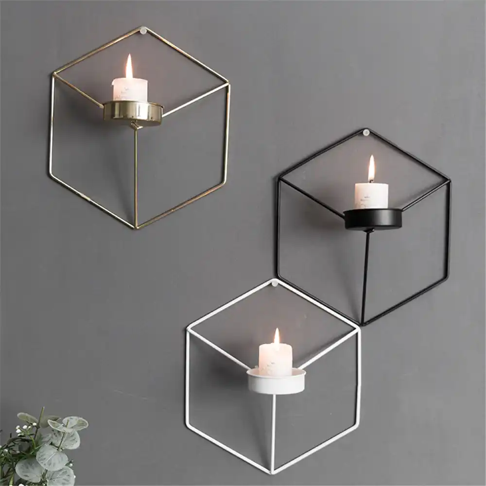Hexagonal Iron Wall Hanging Candlestick Nordic Home Christmas Hexagonal Iron Wall Hanging Candlestick
