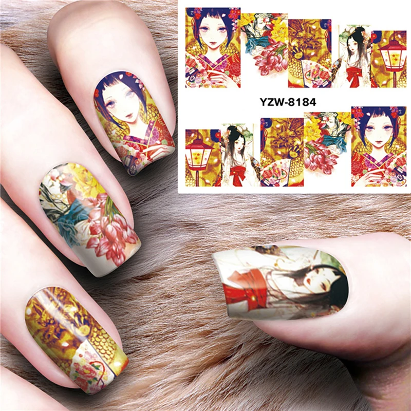 

6 Designs Cartoon Beauty Woman Nail Summer Designs Nail Art Water Transfer Decals for Nails Tips Sticker YZW-8182-YZW-8187