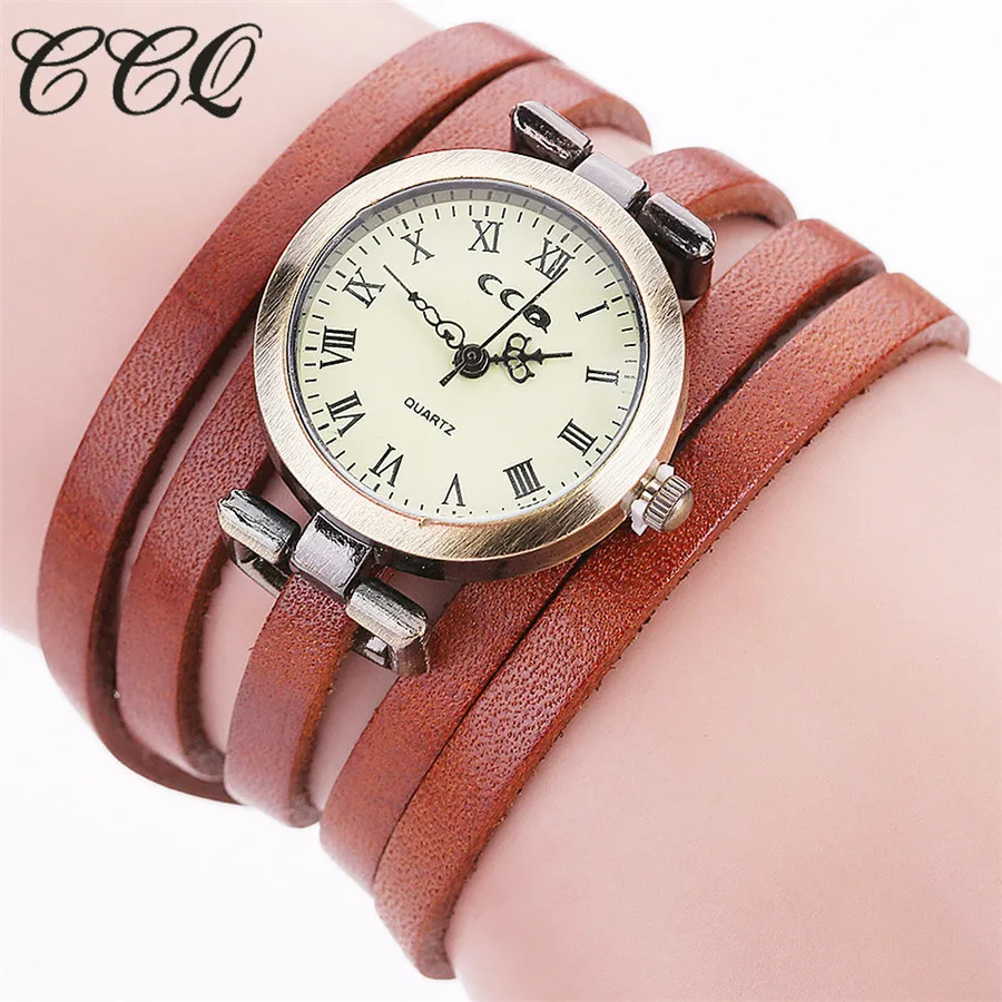 CCQ модный бренд Винтаж Пояса из натуральной кожи часы браслет повседневное для женщин наручные часы с несколькими ремешками Прямая