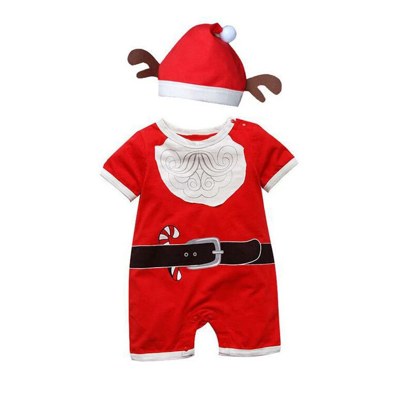 New Baby Christmas Rompers Santa Claus Jumpsuit Hat Newborn Baby Girl Boy Clothe