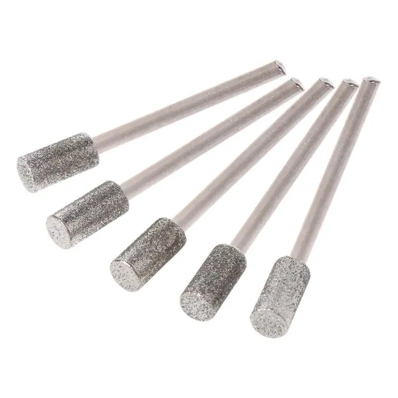 NEW 5PCS Diamond Coated Cylindrical Burr 4mm Chainsaw Sharpener Stone File Chain Saw Sharpening Carving Grinding Tools