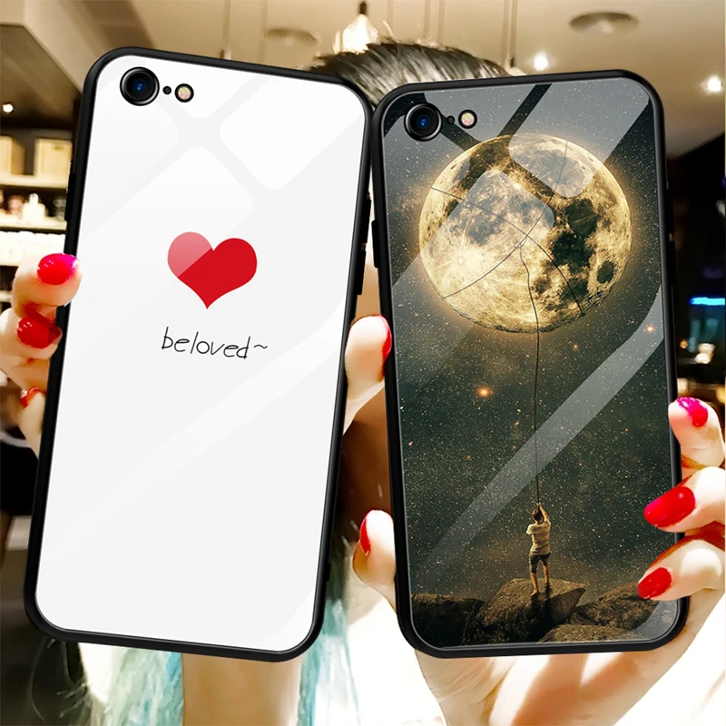 

GerTong Tempered Glass Case For iPhone 7 8 6 6SPlus X XS Max XR Patterned Cover Soft Silicone PC Shockproof Glass Back Shell