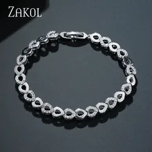 ZAKOL изысканный браслет-цепочка в виде сердца из розового золота, браслет для женщин, блестящие ювелирные изделия из Кубического циркония AAA FSBP2022