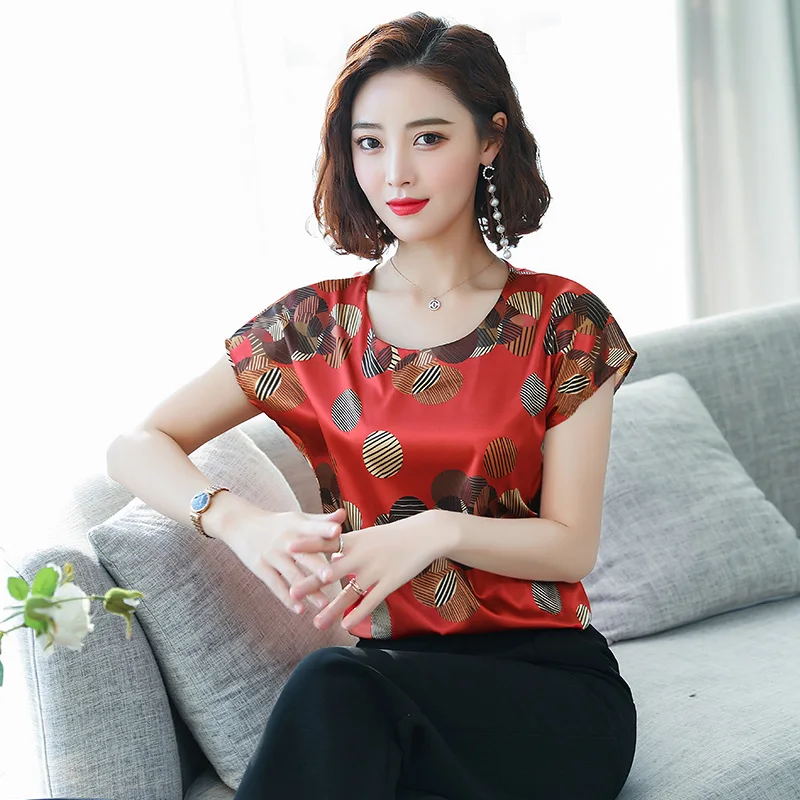 

Korean Fashion Silk Women Blouses Polka Dot Satin Batwing Sleeve Women Shirts Plus Size XXXL/4XL Blusas Femininas Elegante