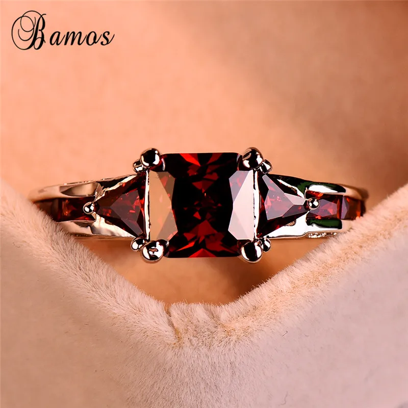 

Bamos Mutilcolor AAA Zircon Finger Ring Red/Blue/Green Birthstone Ring For Women Men White Gold Filled Crystal Jewelry Gift