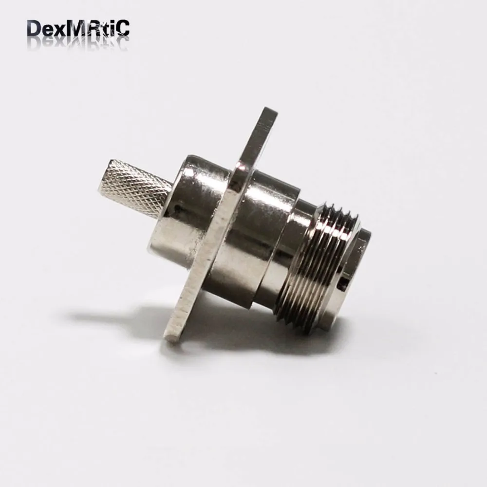 

1pc N type female jack RF Coax Connector Crimp RG58,RG142,RG400,LMR195 Cable Straight,4-hole panel mount Nickelplated NEW