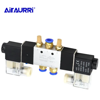 

Built-in E DC12V, DC24V or AC220V AC110V4V220-08 pneumatic solenoid valve 5 way 2 position 1/4" aluminum alloy